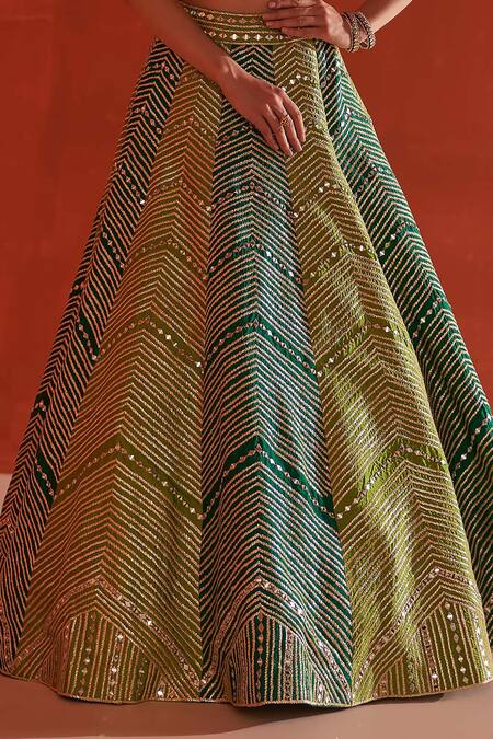 Angad Singh_Multi Color Silk, Crepe Mirrors, Gota Patti Embroidered Panelled Lehenga Set _at_Aza_Fashions