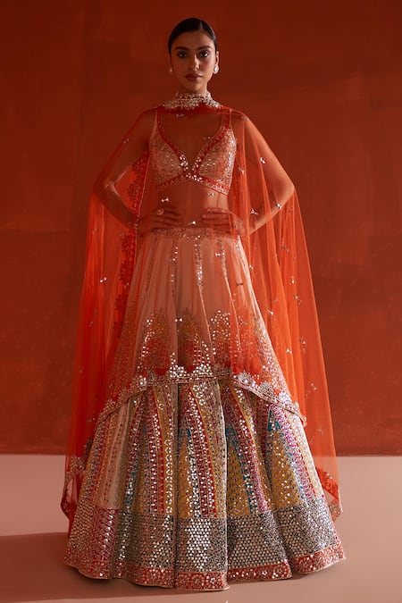 Angad Singh Applique & Mirror Embroidered Bridal Lehenga Set 