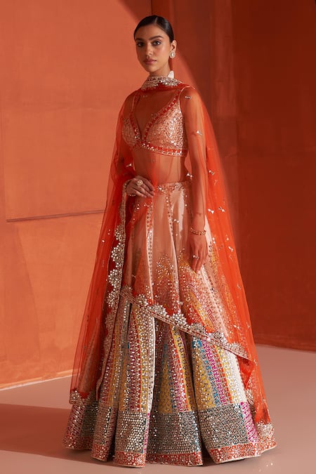 Angad Singh Ivory Silk, Crepe, Chiffon Mirrors, Gota And Embroidered Bridal Lehenga Set Online at Aza Fashions Angad Singh_Ivory Silk, Crepe, Chiffon Mirrors, Gota And Embroidered Bridal Lehenga Set _Online_at_Aza_Fashions