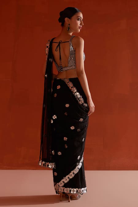 Angad Singh Leather Applique Embroidered Saree & Blouse Set