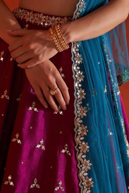 Buy Angad Singh Purple Silk, Crepe Mirrors, Sequins, Zari Plunge Neck And Embroidered Lehenga Set Online at Aza Fashions Buy_Angad Singh_Purple Silk, Crepe Mirrors, Sequins, Zari Plunge Neck And Embroidered Lehenga Set _Online_at_Aza_Fashions