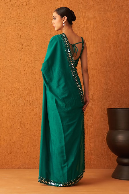 Angad Singh Mirror Embroidered Silk Saree & Blouse Set 