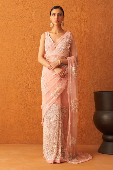 Angad Singh Crystal Embroidered Saree With Blouse 