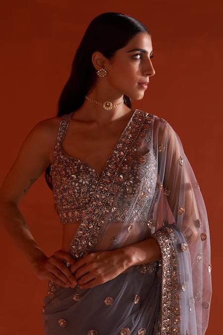 Angad Singh Gray Net Sequins, Cut Work, Crystals, Embroidery Cutdana Grey Saree Set Online at Aza Fashions Angad Singh_Gray Net Sequins, Cut Work, Crystals, Embroidery Cutdana Grey Saree Set _Online_at_Aza_Fashions