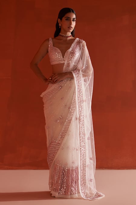 Angad Singh Net Crystal Embroidered Saree With Blouse 