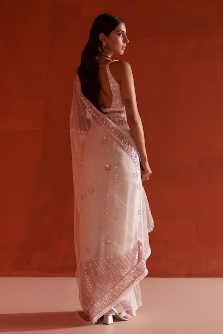 Angad Singh Net Crystal Embroidered Saree With Blouse 