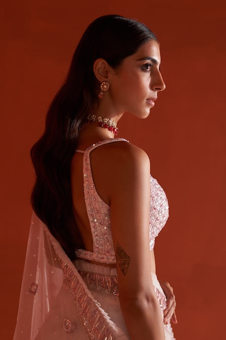 Buy_Angad Singh_Ivory Net Sequins, Cut Work Sweetheart Crystal Embroidered Saree With Blouse 