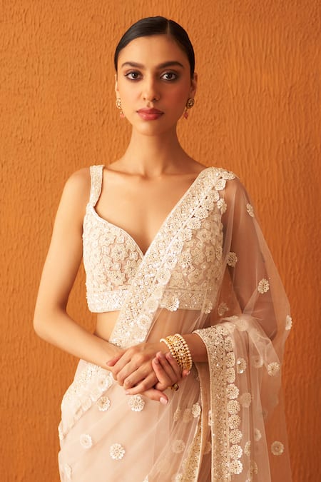 Buy Peach Wedding Wear Sequin Sarees for Women Online in India - Indya