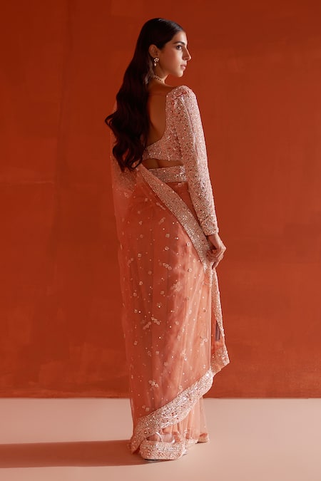 Angad Singh Net Pearl Embroidered Saree With Blouse 