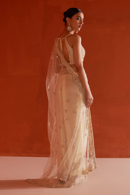 Angad Singh Sequin Placement Embroidered Saree With Blouse 