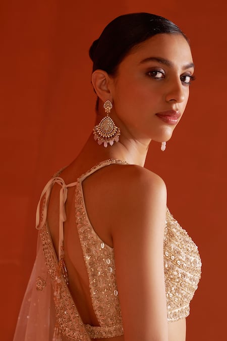 Angad Singh Gold Net Sequins, Pearls, Crystals Split Placement Embroidered Saree With Blouse at Aza Fashions Angad Singh_Gold Net Sequins, Pearls, Crystals Split Placement Embroidered Saree With Blouse _at_Aza_Fashions