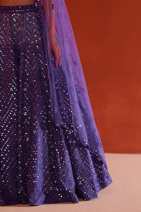 Buy_Angad Singh_Purple Silk, Net, Crepe Mirrors, Embroidery Sweetheart Neck Bridal Lehenga Set _Online_at_Aza_Fashions