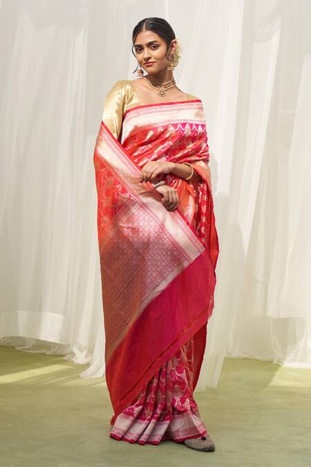 Pink Katan Silk Saree