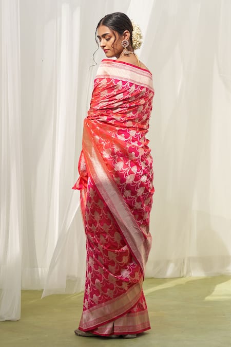 Shop Five Point Five Pink Silk Embroidery Turvi Jhoomar Jaal Handwoven Saree With Running Blouse at Aza Fashions Shop_Five Point Five_Pink Silk Embroidery Turvi Jhoomar Jaal Handwoven Saree With Running Blouse _at_Aza_Fashions