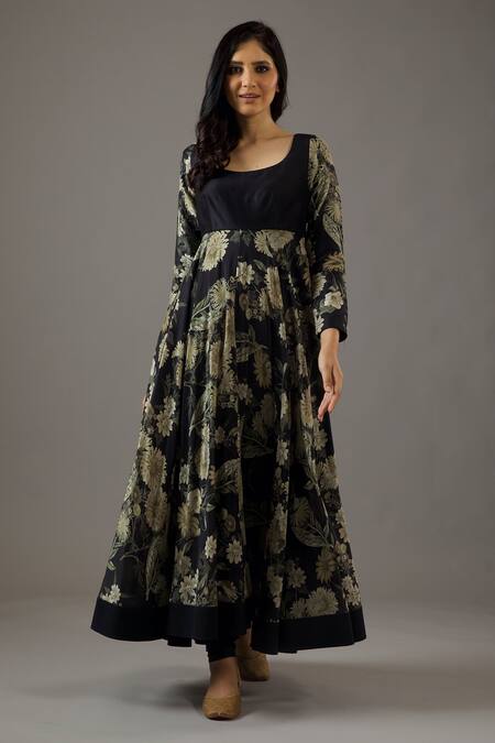 Buy Balance By Rohit Bal Black Chanderi Silk, Cotton, Net Embroidery Scoop Neck Floral Print Anarkali Set Online at Aza Fashions Buy_Balance By Rohit Bal_Black Chanderi Silk, Cotton, Net Embroidery Scoop Neck Floral Print Anarkali Set _Online_at_Aza_Fashions