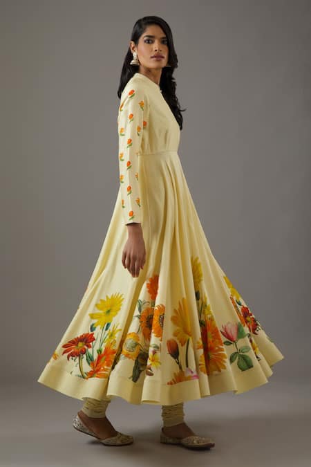 Shop Balance By Rohit Bal Yellow Silk, Cotton, Embroidery Floret Print Anarkali Set Online at Aza Fashions Shop_Balance By Rohit Bal_Yellow Silk, Cotton, Embroidery Floret Print Anarkali Set _Online_at_Aza_Fashions