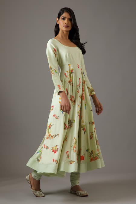 Buy Balance By Rohit Bal Green Chanderi Silk, Cotton, Net Embroidery Scoop Neck Flower Print Anarkali Set Online at Aza Fashions Buy_Balance By Rohit Bal_Green Chanderi Silk, Cotton, Net Embroidery Scoop Neck Flower Print Anarkali Set _Online_at_Aza_Fashions