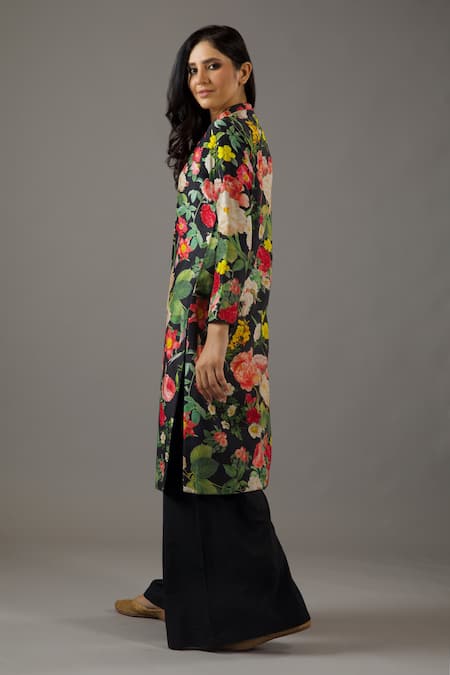 Buy Balance By Rohit Bal Black Chanderi Silk, Cotton Mandarin Collar Printed Tunic And Solid Palazzo Set Online at Aza Fashions Buy_Balance By Rohit Bal_Black Chanderi Silk, Cotton Mandarin Collar Printed Tunic And Solid Palazzo Set _Online_at_Aza_Fashions