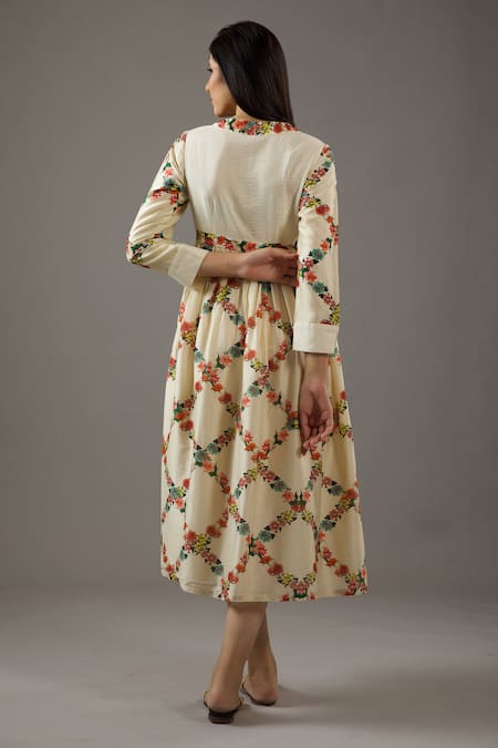 Balance By Rohit Bal Chanderi Silk Flower Print Dress