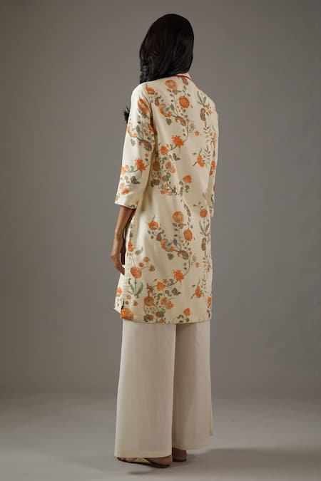 Shop Balance By Rohit Bal Ivory Chanderi Silk, Cotton Embroidery Mandarin Printed Tunic And Palazzo Set at Aza Fashions Shop_Balance By Rohit Bal_Ivory Chanderi Silk, Cotton Embroidery Mandarin Printed Tunic And Palazzo Set _at_Aza_Fashions