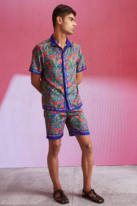 Dash And Dot Red Polyester Paisley Print Shirt And Shorts Set Online at Aza Fashions Dash And Dot_Red Polyester Paisley Print Shirt And Shorts Set _Online_at_Aza_Fashions