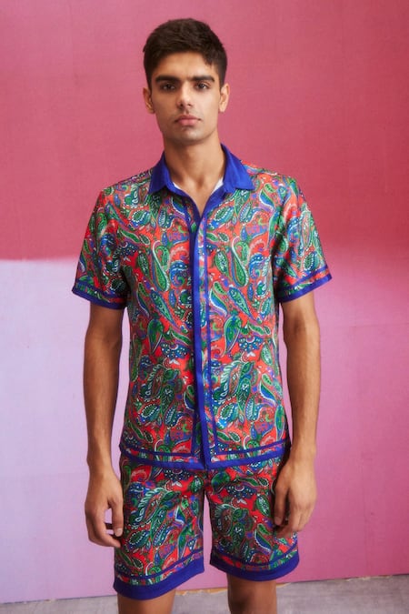 Shop Dash And Dot Red Polyester Paisley Print Shirt And Shorts Set Online at Aza Fashions Shop_Dash And Dot_Red Polyester Paisley Print Shirt And Shorts Set _Online_at_Aza_Fashions