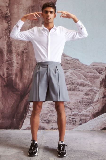 Shop Dash And Dot White Cotton Embroidery Organic Cuff Shirt Online at Aza Fashions Shop_Dash And Dot_White Cotton Embroidery Organic Cuff Shirt _Online_at_Aza_Fashions