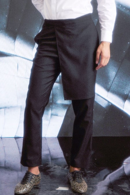 Shop Dash And Dot Black Polyester, Viscose, Spandex Overlap Panelled Pant Online at Aza Fashions Shop_Dash And Dot_Black Polyester, Viscose, Spandex Overlap Panelled Pant _Online_at_Aza_Fashions