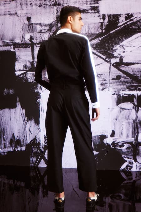 Dash And Dot_Black Polyester, Viscose, Spandex Front Knife Pleated Pant _Online_at_Aza_Fashions