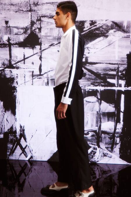 Buy_Dash And Dot_Black Polyester, Viscose, Spandex Front Knife Pleated Pant 