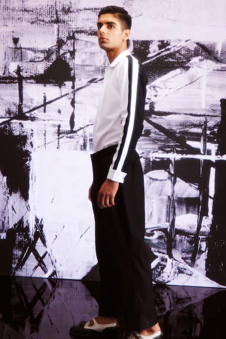 Shop_Dash And Dot_Black Polyester, Viscose, Spandex Front Knife Pleated Pant 