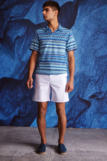 Dash And Dot_White Linen Shorts_Online_at_Aza_Fashions