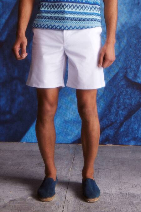Dash And Dot_White Linen Shorts_at_Aza_Fashions