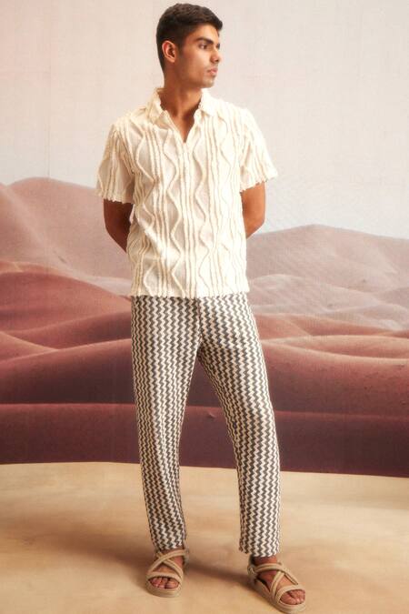 Dash And Dot Black Cotton, Polyester Chevron Print Casual Trouser Online at Aza Fashions Dash And Dot_Black Cotton, Polyester Chevron Print Casual Trouser _Online_at_Aza_Fashions