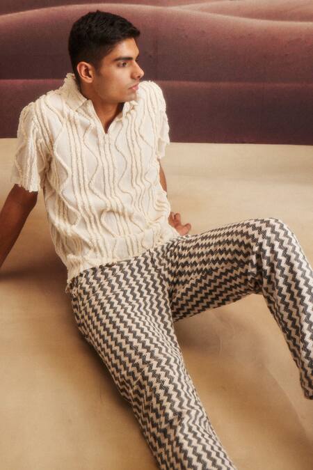 Dash And Dot Black Cotton, Polyester Chevron Print Casual Trouser at Aza Fashions Dash And Dot_Black Cotton, Polyester Chevron Print Casual Trouser _at_Aza_Fashions