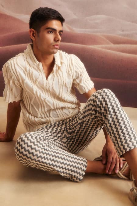 Shop Dash And Dot Black Cotton, Polyester Chevron Print Casual Trouser Shop_Dash And Dot_Black Cotton, Polyester Chevron Print Casual Trouser
