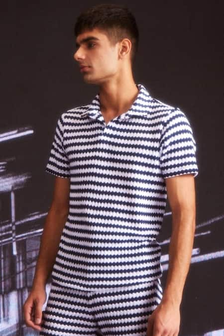 Shop_Dash And Dot_Blue Cotton Knitted Textured Shorts_Online_at_Aza_Fashions