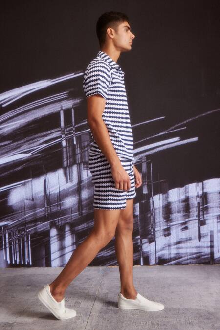 Shop_Dash And Dot_Blue Cotton Knitted Textured Shorts