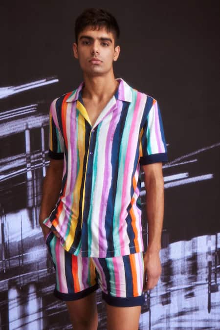 Buy Dash And Dot Multi Color Cotton Hand Painted Stripe Shirt And Shorts Set Buy_Dash And Dot_Multi Color Cotton Hand Painted Stripe Shirt And Shorts Set