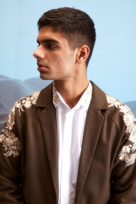 Buy_Dash And Dot_Brown Cotton, Polyester Embroidery Gara Suit Set 