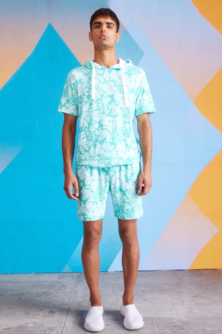 Dash And Dot Green Cotton, Polyester Floral Print Hoodie Online at Aza Fashions Dash And Dot_Green Cotton, Polyester Floral Print Hoodie _Online_at_Aza_Fashions