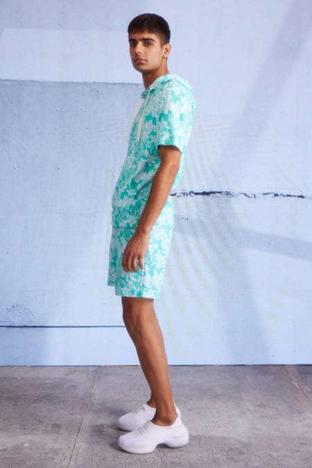 Buy Dash And Dot Green Cotton, Polyester Floral Print Hoodie Buy_Dash And Dot_Green Cotton, Polyester Floral Print Hoodie