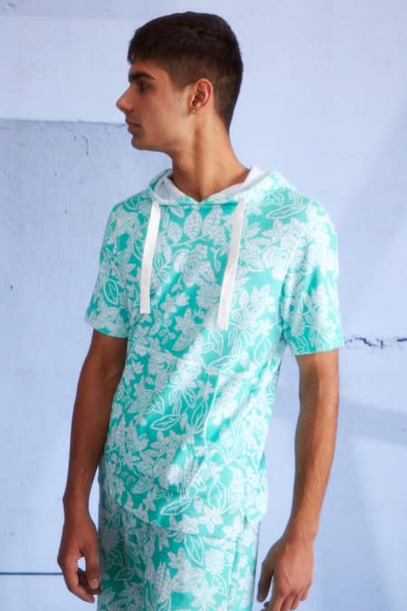 Shop Dash And Dot Green Cotton, Polyester Floral Print Hoodie Shop_Dash And Dot_Green Cotton, Polyester Floral Print Hoodie