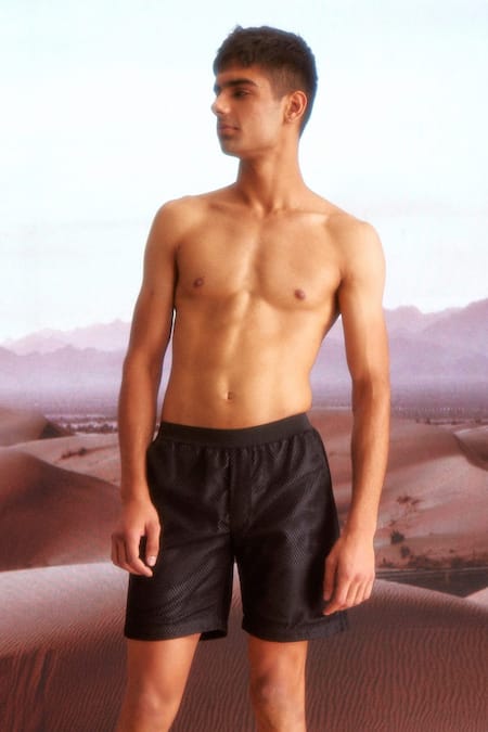 Shop_Dash And Dot_Black Polyester Solid Swim Shorts _Online_at_Aza_Fashions