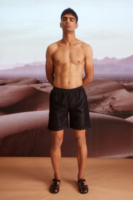 Dash And Dot_Black Polyester Solid Swim Shorts _at_Aza_Fashions