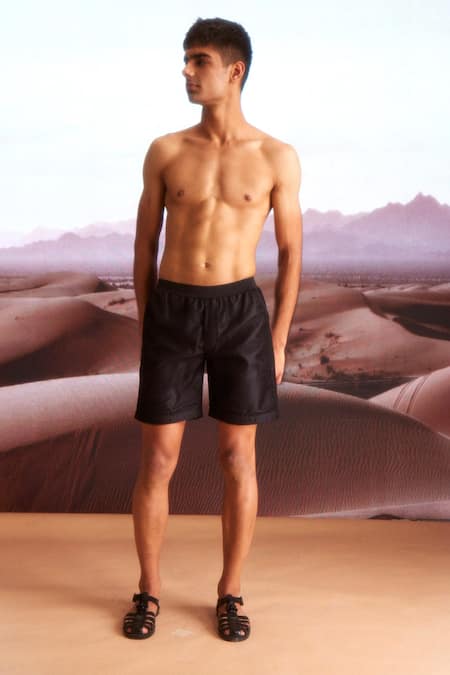 Buy_Dash And Dot_Black Polyester Solid Swim Shorts 
