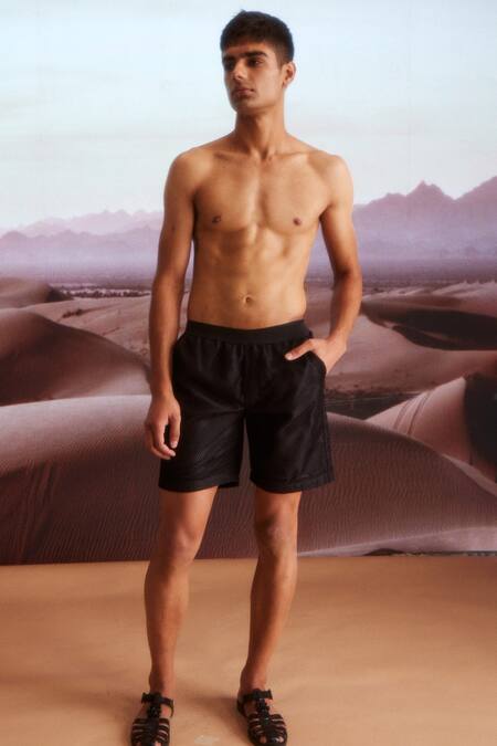 Shop_Dash And Dot_Black Polyester Solid Swim Shorts 
