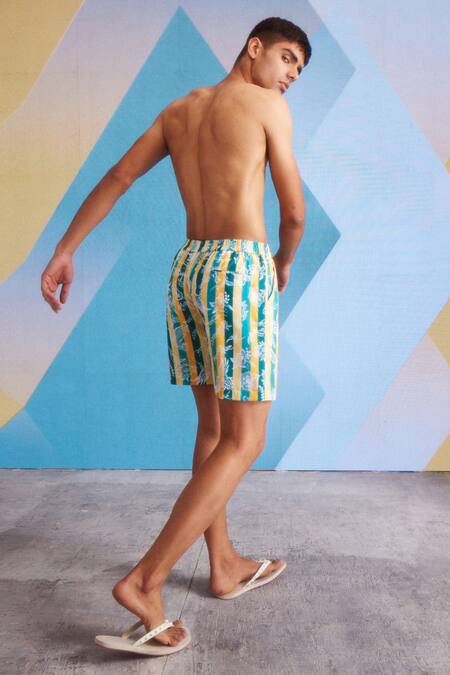 Dash And Dot Yellow Polyester Floral Stripe Print Swim Shorts Online at Aza Fashions Dash And Dot_Yellow Polyester Floral Stripe Print Swim Shorts _Online_at_Aza_Fashions