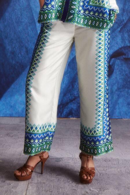 Dash And Dot_White Polyester Bandeau Neck Geometric Print Top And Pant Set _at_Aza_Fashions