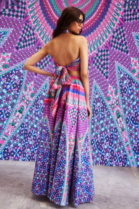 Dash And Dot_Multi Color Polyester Architectural Print Skirt_Online_at_Aza_Fashions